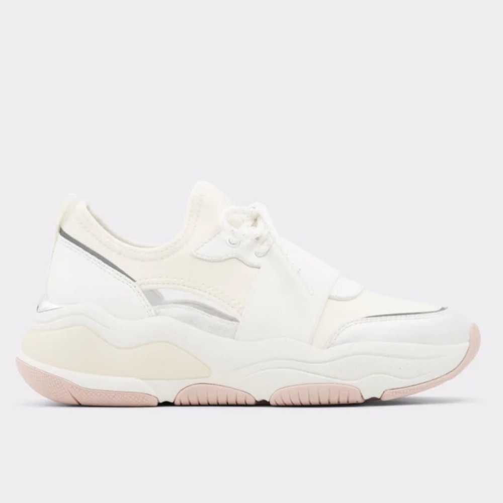 ALDO Rev White and Silver Sneakers NWOB